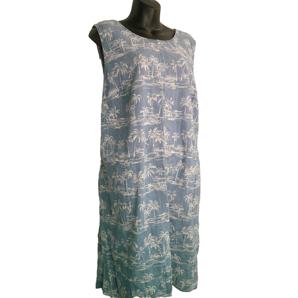 C.J. Banks Sleeveless Shift Jean Dress with White Palm Trees Women's 2X - Picture 2 of 8